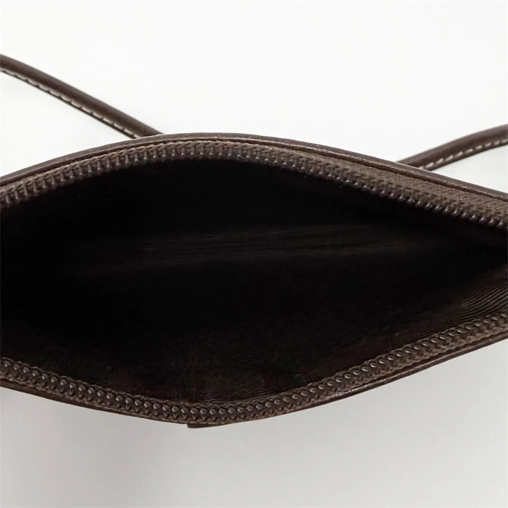 Coach Dark Brown Leather Wristlet Clutch Pouch Purse Zip Top Signature